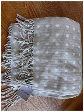 Foxford Ireland Cream Taupe Polka Dot Wool Throw Blanket With Tags